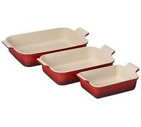Le Creuset Juego de 3 platos rectangulares de gres Heritage Cerise