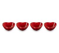 Le Creuset Juego de 4 mini cuencos de cerámica con forma de corazón, color cereza