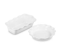 Le Creuset Juego de gres de 2, 9" Heritage Fluted Pie y 9" estriado pan cazuela, blanco