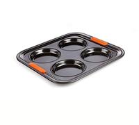 Le Creuset Molde antiadherente para 4 Yorkshire puddings, diámetro 10 cm, resistente a ácidos, revestimiento de acero al carbono, Gris/Naranja, 94101200000000, 94101200000000