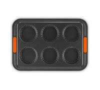 Le Creuset Molde antiadherente para 6 tartaletas, resistente a ácidos, revestimiento de acero al carbono, Gris y Naranja, 94102939000000, 94102939000000