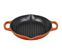 Le Creuset Parrilla redonda alta de hierro fundido esmaltado Signature con asa auxiliar, para todo tipo de placas y hornos, 25 cm, Volcanico, 20208250900422