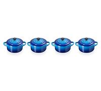 Le Creuset Set de 4 mini cocottes de cerámica de gres, 250 ml, ⌀ 10 cm, Azure, 79212102200100