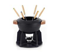 Le Creuset Set de fondue de hierro fundido, Con 2 asas de madera, tapa antisalpicaduras, quemador y 6 tenedores para fondue, Volumen: 2 L, Negro, 60612000000460