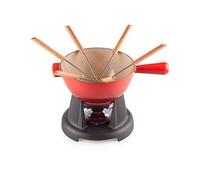 Le Creuset Set de fondue para queso de hierro fundido, Con 2 asas, tapa antisalpicaduras, quemador y 6 tenedores para fondue, Volumen 2 L, Cereza, 60020000602460