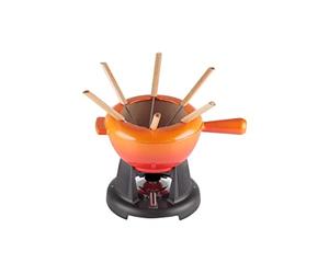 Le Creuset Set de fondue para queso de hierro fundido, Con 2 asas, tapa antisalpicaduras, quemador y 6 tenedores para fondue, Volumen 2 L, Volcanico, 60020000902460