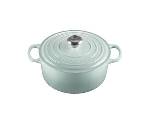 Le Creuset Signature, fuente redonda de hierro fundido esmaltado con tapa, 24 cm, 4,2 litros, Sea Salt