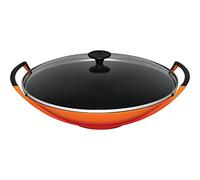 Le Creuset Wok de hierro fundido con tapa de cristal, diámetro 36 cm, 4.5 L, Volcanico, 25304360900460