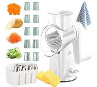 Le D Affaires 5 In 1 Cheese Grater, Le D'affaires Cheese Grater, Le D Affaires 5 in 1 Gourmet Cheese Grater, Rotary Cheese Grater with Handle, 5 In 1 Rotary Cheese Grater Vegetable Slicer (White)