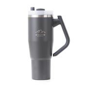 Le Glacier Thurston - Vaso de viaje aislado de acero inoxidable de 40 onzas con asa y tapa con popote, botella al vacío de doble pared para bebidas frías y calientes (gris carbón)