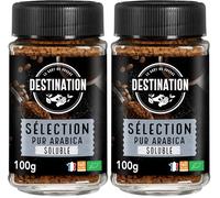 LE GOÛT DU VOYAGE DESTINATION - Café Soluble Arábica BIO - Café Soluble Granulado y Liofilizado de Tueste Natural - Procedente de Cultivo Ecológico - Propiedades Energizantes - 100 g (Paquete de 2)