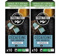 LE GOÛT DU VOYAGE DESTINATION Cápsulas de Café Descafeinado, Apto para Veganos, Café de Especialidad 100% Pur Arábica, Tostado Artesanalmente, Intensidad Media (Paquete de 2)