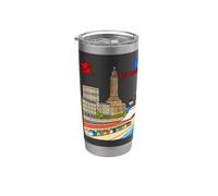 Le Havre Francia Skyline Retro Viajes Ilustración Vaso térmico de acero inoxidable de doble pared
