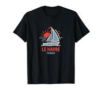 Le Havre Francia Velero Sunset Design Camiseta gráfica económica, Hombre, Negro, M