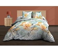 Le linge de Jules 220 x 240 - Funda nórdica de algodón con 2 Fundas de Almohada, Multicolor, acuarel, 220 x 240 cm