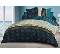 Le linge de Jules - Juego de sábanas Planas y sábana Bajera de 140 x 190 + 2 Fundas de Almohada, Microfibra Suave y Resistente, fácil Cuidado - Biarritz, Azul