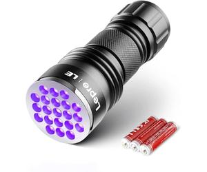 LE Linterna Ultravioleta 21 LED, 395nm Linterna UV Portátil Luz Ultravioleta, Linterna Luz Negra para Detectar Manchas en Ropa, Alfombras, Rastros de Orina de Mascotas, Incluida 3 AAA Pilas