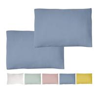 Le Lit de Mon Bébé - Funda de Almohada de 35 x 40 cm (Juego de 2) Doble Gasa de algodón, Color Azul y Gris - Gasa Suave - para Cama de Cuna, 53 x 80, 60 x 120 70 x 140 cm, Color Crema de algodón,