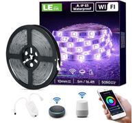 LE Luces LED Habitacion 5M 24W, Tiras LED WiFi Impermeable IP65, 16 Millones RGB Regulable, Control Remoto y APP, Compatible con Alexa/Google Home, Decoración para Habitación, Cocina (Solo 2,4 GHz)