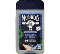 Le Pe Marseillais | Gel de ducha para hombre Minerales y madera de cedro (botella de 250 ml) - Fórmula 4 en 1 para cuerpo, cabello, cara y barba - 92% de ingredientes de origen natural y pH neutro