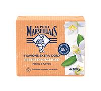Le Pe Marseillais | Jabón extra suave de azahar (4 x 100 g) - Jabón sólido para manos y cuerpo con un 98% de ingredientes naturales - Embalaje de papel reciclable