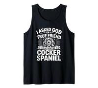 Le pedí a Dios un verdadero amigo, así que me envió un cocker spaniel Camiseta sin Mangas