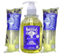 Le Petit Mars illais 1 Pump Botella + 2 paquetes de recambio líquido jabón Lavanda - Savon liquide à l 'huile Essentielle de lavande - Fabric ation à l 'ancienne