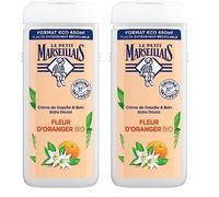 Le Petit Marseillais Gel de Ducha Corporal Extra Suave, Flor de Azahar BIO, Hidratación y Nutrición para Piel Sensible, con Ingredientes Naturales y Envase Reciclable y Recargable (Paquete de 2)