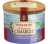 Le Saunier de Camargue Fleur De-Sel Hierbas de la Provenza en lata de 125 g, sal marina premium del sur de Francia, ideal para refinar platos