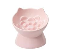 LE SERVETA Macarons Series - Cuenco de cerámica para gatos, comedero elevado para rompecabezas, antivómitos, cuenco elevado para alimentos, apto para bigotes con bonito diseño de orejas (rosa)
