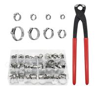 LE-stone Juego de 130 abrazaderas de oreja única de acero inoxidable 304 de 8 tamaños, kit surtido de abrazaderas de manguera de crimpado con pinza para asegurar cables de tuberías automotrices de 5,8