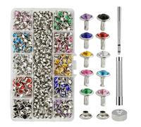 LE-stone Juego de 400 remaches de doble tapa, 10 colores, remaches de diamantes de imitación con 3 piezas tubulares de metal, kit de herramientas de perforación para decoración de cuero, faldas