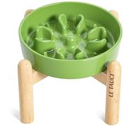 LE TAUCI Cuencos de cerámica de alimentación lenta para perros elevados para razas pequeñas, cuencos para perros con soporte de madera, 0.6 tazas de platos para perros para ralentizar la alimentación,