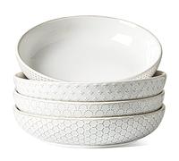 LE TAUCI - Juego de 4 platos para pasta de 42 oz, gran cuenco para ensalada, plato de cerámica con relieve de piedra para servir frutas, fideos, cena, regalo para casa nueva o boda - 22.86 cm, color
