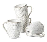 LE TAUCI Juego de 4 tazas de café grandes de cerámica de 7 onzas, para Au Lait, doble tiro, latte, café moca, té, blanco ártico