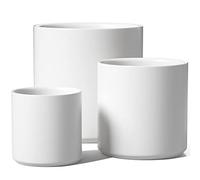 LE TAUCI Juego De Macetas, Macetas De Cerámica De 15/20/25 cm para Plantas De Interior, Macetas Modernas De Mediados De Siglo con Agujero De Drenaje Y Tapón, Juego De 3, Blanco