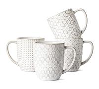 LE TAUCI Juego de tazas de café de cerámica de 16 onzas, tazas de relieve para latte, té caliente, capuchino, moca, cacao, apto para lavavajillas, apto para boda, 3.8 pulgadas, juego de 4, blanco
