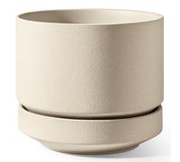 LE TAUCI Maceta de Cerámica Grande 30 cm con Plato - Macetero Grande para Exterior e Interior, con Agujero de Drenaje, Rejilla y Tapón, No Esmaltada y Transpirable - Beige Arena