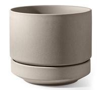 LE TAUCI Maceta de Cerámica Grande 30 cm con Plato - Macetero Grande para Exterior e Interior, con Agujero de Drenaje, Rejilla y Tapón, No Esmaltada y Transpirable - Gris Natural