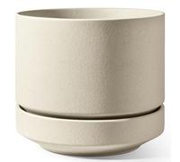 LE TAUCI Maceta de Cerámica Grande 35 cm con Plato - Macetero Grande para Exterior e Interior, con Agujero de Drenaje, Rejilla y Tapón, No Esmaltada y Transpirable - Beige Arena