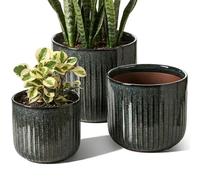 LE TAUCI Macetas, 14+17.5+21 cm Macetas de Cerámica con Agujero de Drenaje, Juego de 3 Maceteros Grandes, Macetas de Interior, Oliva Oscuro