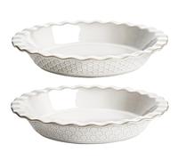 LE TAUCI Moldes de cerámica para hornear, plato de pastel de 9 pulgadas para pastel de manzana, plato redondo para hornear, molde profundo de 36 onzas, juego de 2, fuegos artificiales + peine de miel,