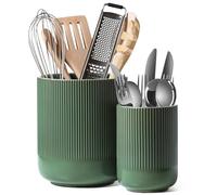 LE TAUCI Portautensilios, 18.5+14cm Cerámica Soporte para Utensilios de Cocina, Grande Botes para Encimera de Cocina, Moderno Organizador para Espátulas, Set de 2, Verde Bosque