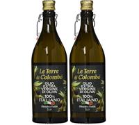 Le Terre di Colombo Aceite de Oliva Virgen Extra 100% Italiano, Botella con Estrías y Tapón Mecánico, 1 L (Paquete de 2)