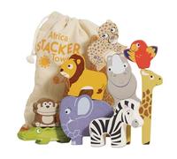 Le Toy Van - Apilador de Madera Petilou África y Bolsa de Juguete Educativo de Equilibrio para 18 m+, 9 Piezas