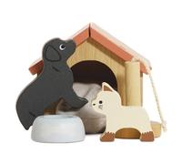 Le Toy Van - ME043 - Juguete educativo de madera para cachorros y gatos, 3 años, 6 piezas, mascotas aptas para casa de muñecas con caseta y accesorios, juguetes Montessori, certificado FSC