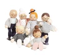 Le Toy Van - P053 - Familia para casa de muñecas en Madera certificada FSC, 3 años, Set 7 muñecas, Montessori, Accesorios, Personajes en Miniatura para casa de muñecas