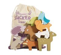 Le Toy Van - Petilou Apilable de animales del bosque | Juguete educativo de equilibrio | Apilable de madera con bolsita de tela | A partir de +18 meses