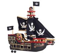 Le Toy Van - TV246 - Juego de Madera Galeón Pirata 3 años, Barco Pirata de Barbarroja, 2 Piratas incluidos, Brilla en la Oscuridad, 48 x 24 x 49 cm, Juegos ecológicos Montessori