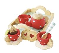 Le Toy Van - TV276 - Juego de Té de Juguete de Madera Juego Educativo, 2 Años, 12 Piezas, Juego Montessori, Tazas y Platos, 1 Tetera, 1 Bolsita de Té, 1 Cuchara, 2 Galletas, 1 Bandeja de Madera